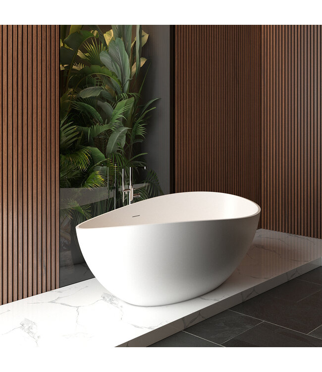 Wiesbaden Vrijstaande Bad Waive Ovaal 160x95x60cm Mat Wit - Solid surface - 36.4002