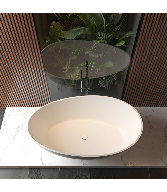 Wiesbaden Vrijstaande Bad Waive Ovaal 160x95x60cm Mat Wit - Solid surface - 36.4002