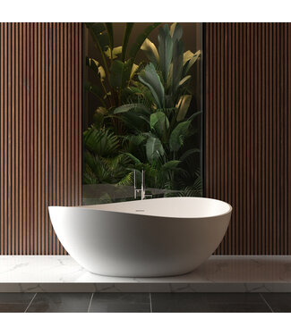 Wiesbaden Vrijstaande Bad Waive Ovaal 160x95x60cm Mat Wit - Solid surface - 36.4002
