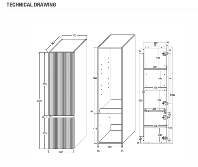 Kolomkast Ela Ribbelfront Walnoot Eik 135x35x35cm