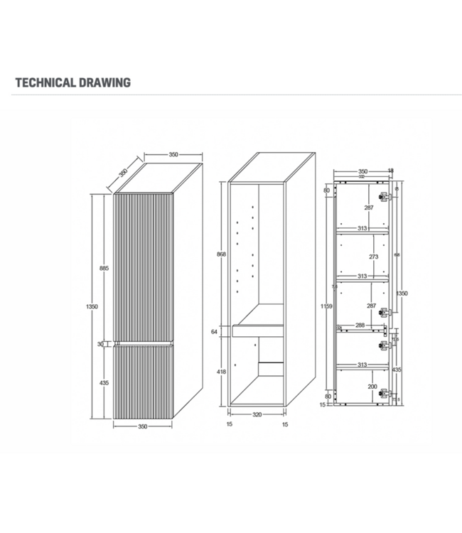 ALONI Kolomkast Ela Ribbelfront Walnoot Eik 135x35x35cm