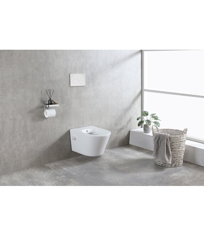 Bidet wc Hangend Vesta Glans Wit met geïntegreerde kraan Warm Koud Randloos excl. Wc-bril - 32.3548