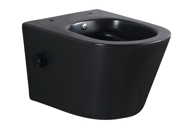 Bidet wc Hangend Vesta Mat Zwart met geïntegreerde kraan Koud Randloos excl. Wc-bril - 32.3546 Bidet wc Hangend Vesta Mat Zwart met geïntegreerde kraan Koud Randloos excl. Wc-bril - 32.3546