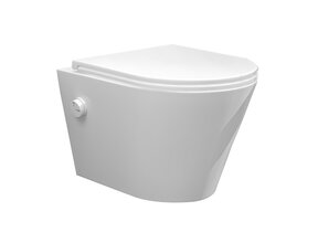 Bidet wc Wiesbaden Vesta Glans Wit met geïntegreerde kraan Koud Randloos Incl. Wc-bril Flatline - 32.3337