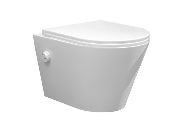 Bidet wc Wiesbaden Vesta Glans Wit met geïntegreerde kraan Koud Randloos Incl. Wc-bril Flatline - 32.3337 Bidet wc Wiesbaden Vesta Glans Wit met geïntegreerde kraan Koud Randloos Incl. Wc-bril Flatline - 32.3337