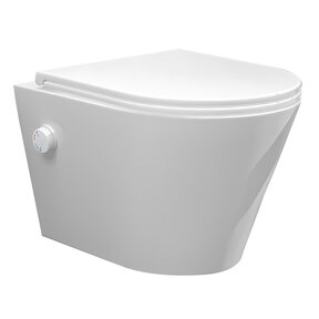 Bidet wc Wiesbaden Vesta Glans Wit met geïntegreerde kraan Warm/Koud Randloos Incl. Wc-bril Flatline - 32.3345