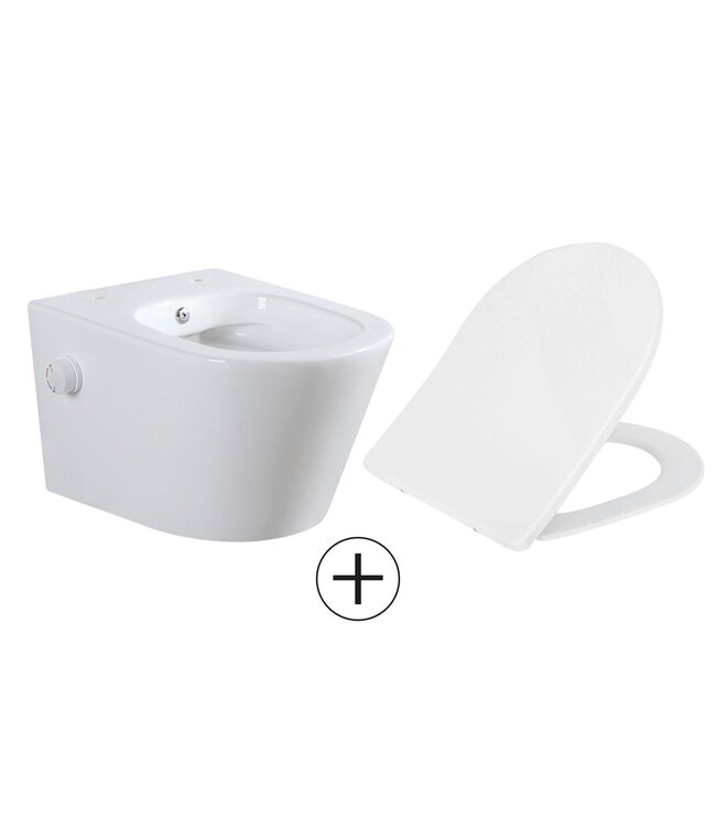 Bidet wc Wiesbaden Vesta Glans Wit met geïntegreerde kraan Koud Randloos Incl. Wc-bril Shade - 32.3334