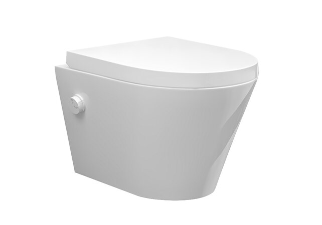 Bidet wc Wiesbaden Vesta Glans Wit met geïntegreerde kraan Koud Randloos Incl. Wc-bril - 32.3331