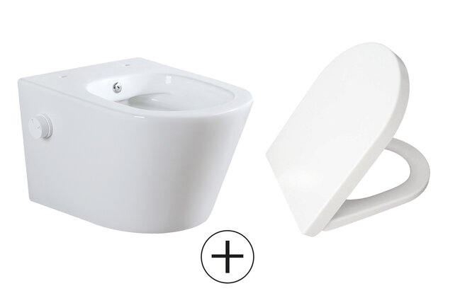 Bidet wc Wiesbaden Vesta Glans Wit met geïntegreerde kraan Warm/Koud Randloos Incl. Wc-bril - 32.3339