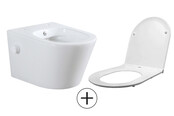 Bidet wc Wiesbaden Vesta Mat Wit met geïntegreerde kraan Koud Randloos Incl. Wc-bril Flatline - 32.3349