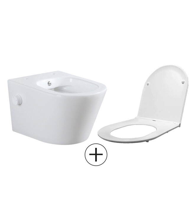 Wiesbaden Bidet wc Wiesbaden Vesta Mat Wit met geïntegreerde kraan Koud Randloos Incl. Wc-bril Flatline - 32.3349