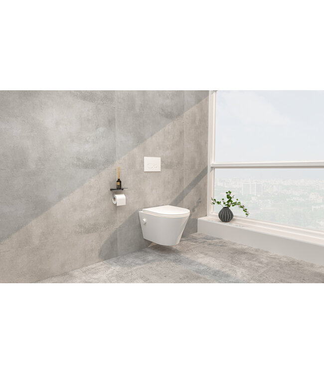 Bidet wc Wiesbaden Vesta Mat Wit met geïntegreerde kraan Warm/Koud Randloos Incl. Wc-bril Flatline - 32.3347