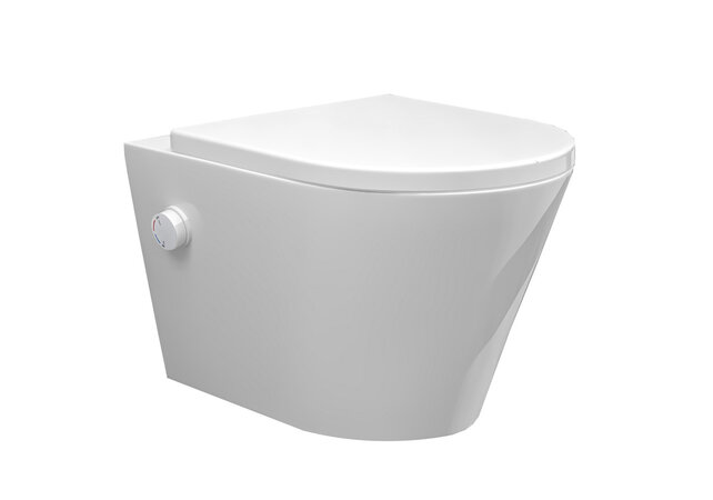Bidet wc Wiesbaden Vesta Mat Wit met geïntegreerde kraan Warm/Koud Randloos Incl. Wc-bril Shade - 32.3344 Bidet wc Wiesbaden Vesta Mat Wit met geïntegreerde kraan Warm/Koud Randloos Incl. Wc-bril Shade - 32.3344