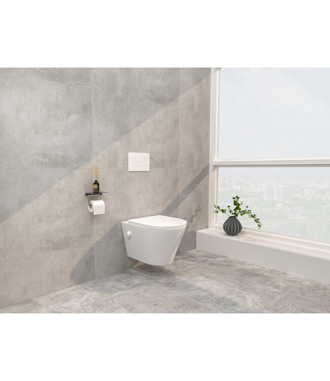 Bidet wc Wiesbaden Vesta Mat Wit met geïntegreerde kraan Warm/Koud Randloos Incl. Wc-bril Shade - 32.3344