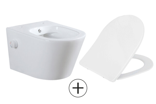 Bidet wc Wiesbaden Vesta Mat Wit met geïntegreerde kraan Koud Randloos Incl. Wc-bril Shade - 32.3336 Bidet wc Wiesbaden Vesta Mat Wit met geïntegreerde kraan Koud Randloos Incl. Wc-bril Shade - 32.3336