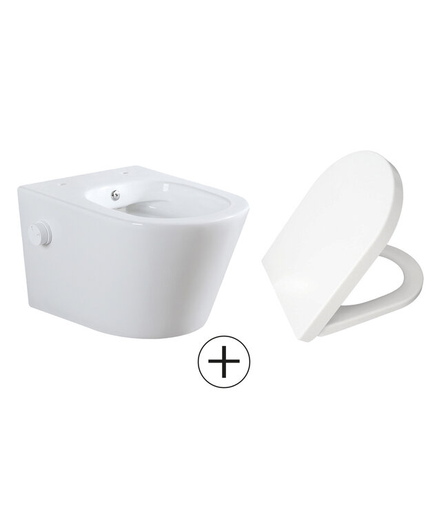 Bidet wc Wiesbaden Vesta Mat Wit met geïntegreerde kraan Warm/Koud Randloos Incl. Wc-bril - 32.3341