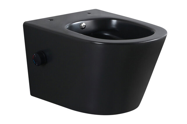 Bidet wc Wiesbaden Vesta Mat Zwart met geïntegreerde kraan Warm/Koud Randloos Incl. Wc-bril - 32.3340
