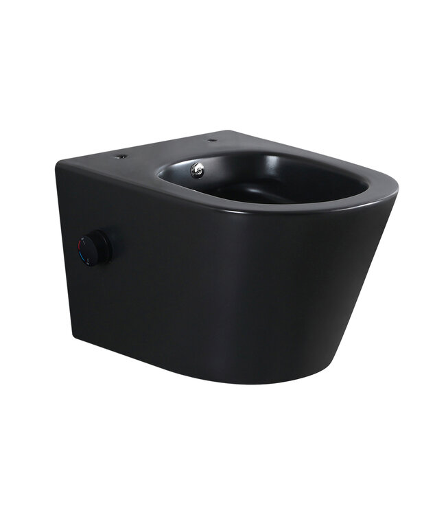 Bidet wc Wiesbaden Vesta Mat Zwart met geïntegreerde kraan Warm/Koud Randloos Incl. Wc-bril - 32.3340