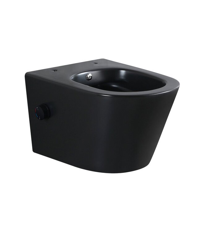 Bidet wc Wiesbaden Vesta Mat Zwart met geïntegreerde kraan Koud Randloos Incl. Wc-bril - 32.3332