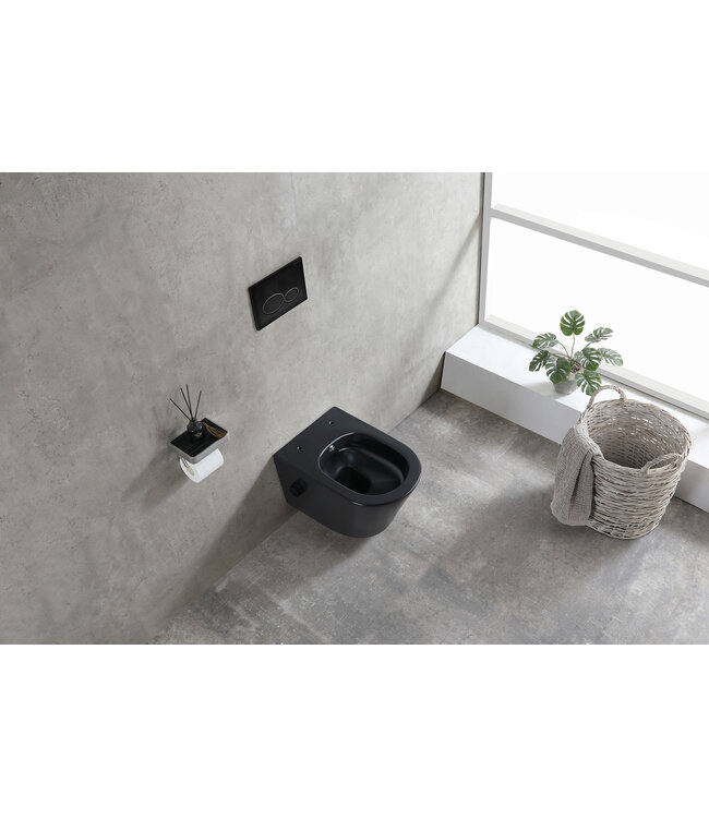 Wiesbaden Bidet wc Wiesbaden Vesta Mat Zwart met geïntegreerde kraan Koud Randloos Incl. Wc-bril - 32.3332