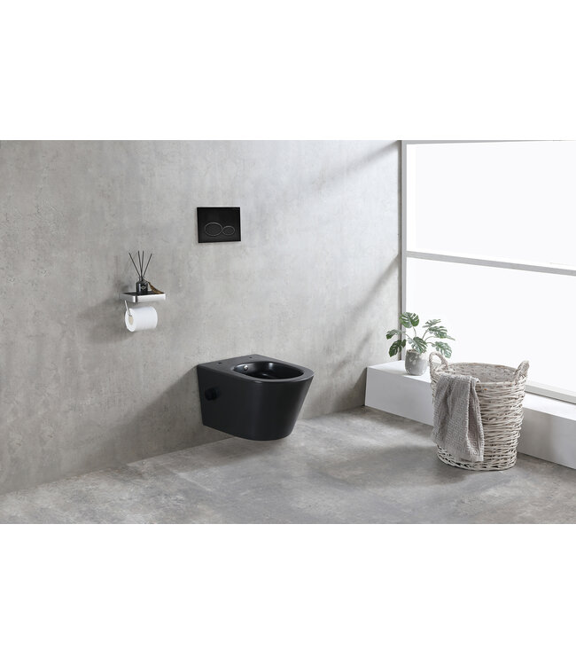 Bidet wc Wiesbaden Vesta Mat Zwart met geïntegreerde kraan Koud Randloos Incl. Wc-bril - 32.3332