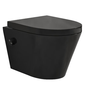 Bidet wc Wiesbaden Vesta Mat Zwart met geïntegreerde kraan Koud Randloos Incl. Wc-bril - 32.3332