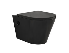 Bidet wc Wiesbaden Vesta Mat Zwart met geïntegreerde kraan Koud Randloos Incl. Shade Wc-bril - 32.3335