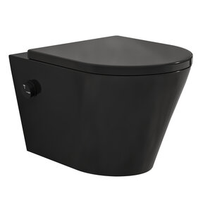 Bidet wc Wiesbaden Vesta Mat Zwart met geïntegreerde kraan Koud Randloos Incl. Shade Wc-bril - 32.3335