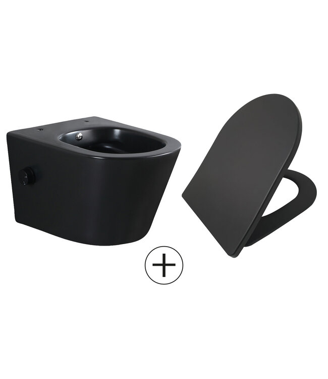 Bidet wc Wiesbaden Vesta Mat Zwart met geïntegreerde kraan Koud Randloos Incl. Shade Wc-bril - 32.3335