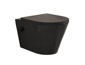 Bidet wc Wiesbaden Vesta Mat Zwart met geïntegreerde kraan Warm/Koud Randloos Incl. Shade Wc-bril - 32.3343