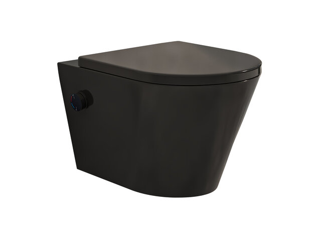 Bidet wc Wiesbaden Vesta Mat Zwart met geïntegreerde kraan Warm/Koud Randloos Incl. Shade Wc-bril - 32.3343