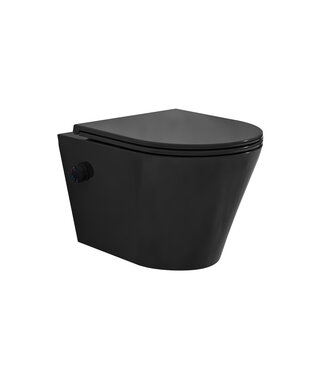 Wiesbaden Bidet wc Wiesbaden Vesta Mat Zwart met geïntegreerde kraan Warm/Koud Randloos Incl. Shade Wc-bril - 32.3346