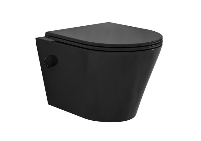 Bidet wc Wiesbaden Vesta Mat Zwart met geïntegreerde kraan Warm/Koud Randloos Incl. Shade Wc-bril - 32.3346