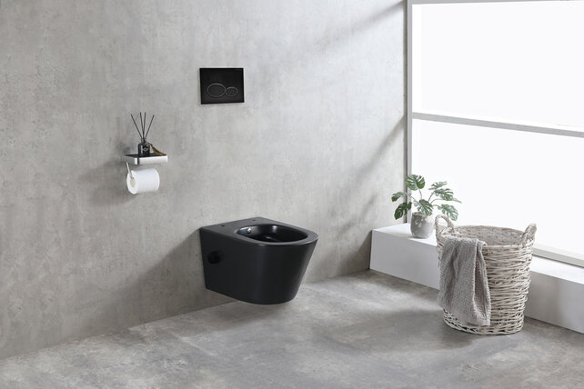 Bidet wc Wiesbaden Vesta Mat Zwart met geïntegreerde kraan Koud Randloos Incl. Shade Wc-bril - 32.3338 Bidet wc Wiesbaden Vesta Mat Zwart met geïntegreerde kraan Koud Randloos Incl. Shade Wc-bril - 32.3338