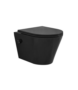 Wiesbaden Bidet wc Wiesbaden Vesta Mat Zwart met geïntegreerde kraan Koud Randloos Incl. Shade Wc-bril - 32.3338