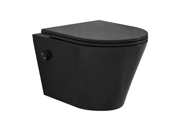 Bidet wc Wiesbaden Vesta Mat Zwart met geïntegreerde kraan Koud Randloos Incl. Shade Wc-bril - 32.3338 Bidet wc Wiesbaden Vesta Mat Zwart met geïntegreerde kraan Koud Randloos Incl. Shade Wc-bril - 32.3338