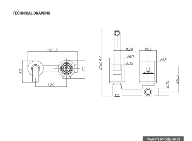 Inbouw wastafelkraan Rome Zwart Mat Creavit Aloni Mengkraan uitloop 22cm