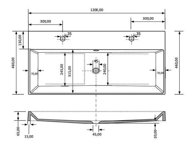 Wastafel Lako Mat Cappuccino 140x46x7cm enkele wasbak 2 kraangaten Wastafel Lako Mat Cappuccino 140x46x7cm enkele wasbak 2 kraangaten