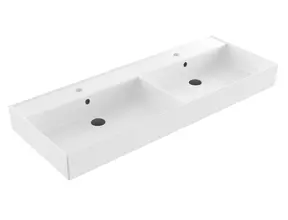 Wastafel Edge Dubbele wasbak 120 cm Glans Wit met kraangat keramiek
