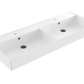Wastafel Edge Dubbele wasbak 120 cm Glans Wit met kraangat keramiek