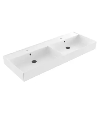SANI-SUPPLY Wastafel Edge Dubbele wasbak 120 cm Glans Wit met kraangat keramiek