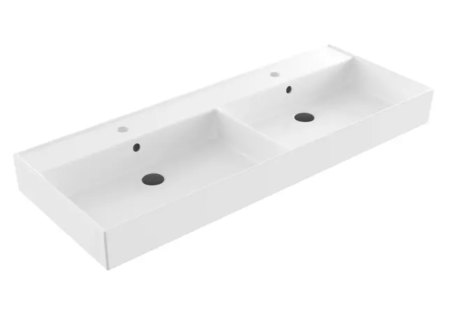 Wastafel Edge Dubbele wasbak 120 cm Glans Wit met kraangat keramiek