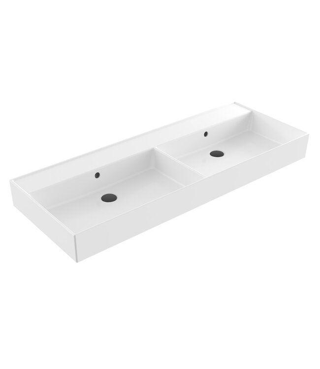 SANI-SUPPLY Wastafel Edge Dubbele wasbak 120 cm Glans Wit met kraangat keramiek