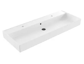 Wastafel Edge Enkele wasbak 120 cm Glans Wit met kraangaten keramiek