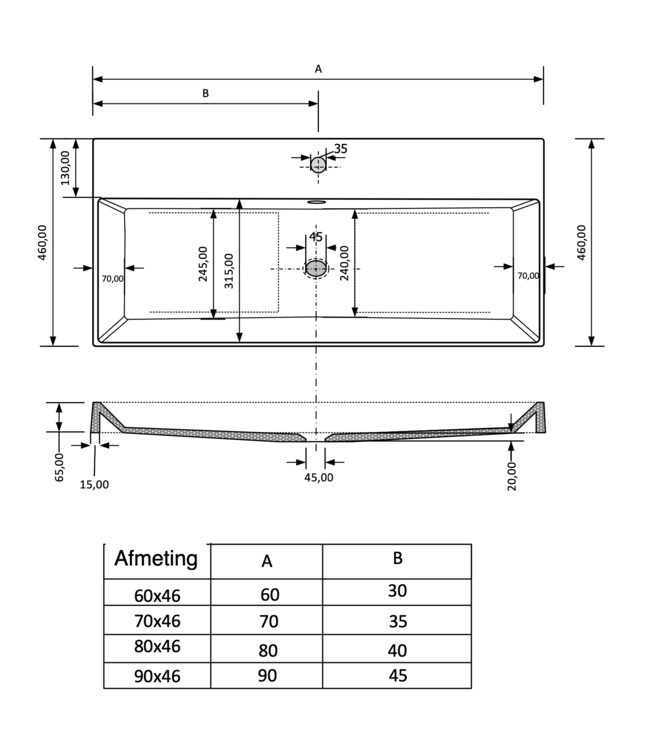 Wastafel Lako Mat Zwart 80x46x7cm 1 kraangat