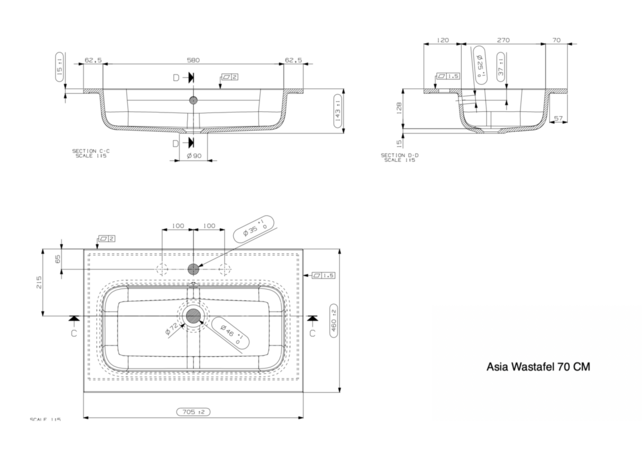 Wastafel Asia Mat Wit 70cm wasbak zonder kraangat Wastafel Asia Mat Wit 70cm wasbak zonder kraangat