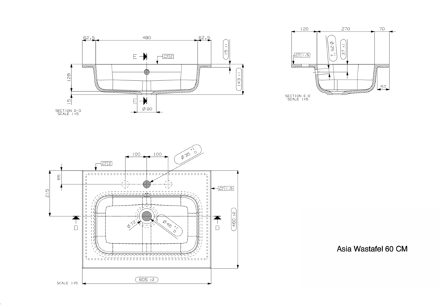 Wastafel Asia Mat Zwart 60cm wasbak zonder kraangat Wastafel Asia Mat Zwart 60cm wasbak zonder kraangat