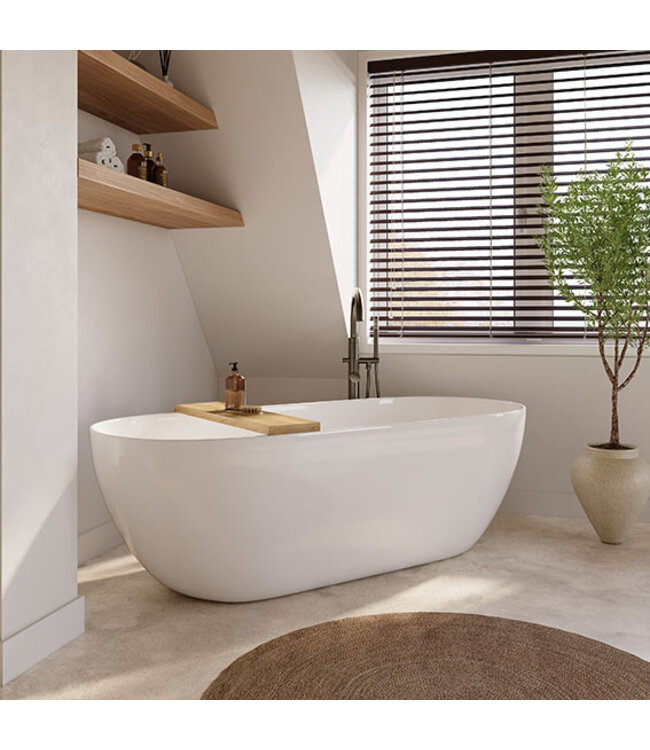 Wiesbaden Vrijstaand ligbad Trens Mat wit 180x80cm acryl met waste - 21.3676