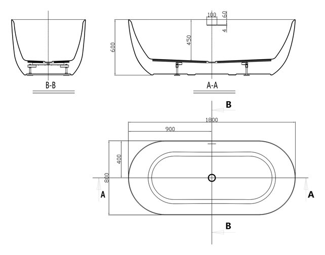 Vrijstaand ligbad Trens Mat wit 180x80cm acryl met waste - 21.3676 Vrijstaand ligbad Trens Mat wit 180x80cm acryl met waste - 21.3676