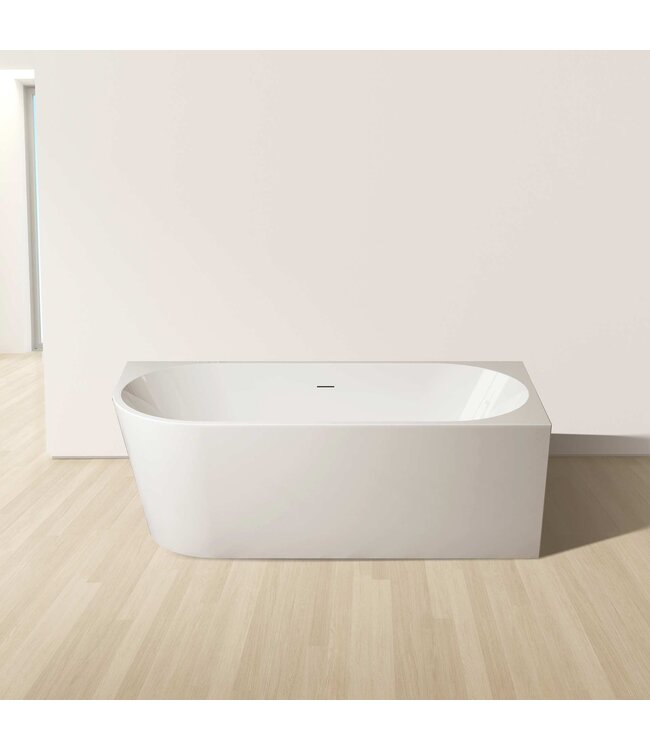 ALONI Hoekbad Half Vrijstaand Andora Rechts Glans Wit 180x80cm Rechtshoek met Badwaste en Overloop